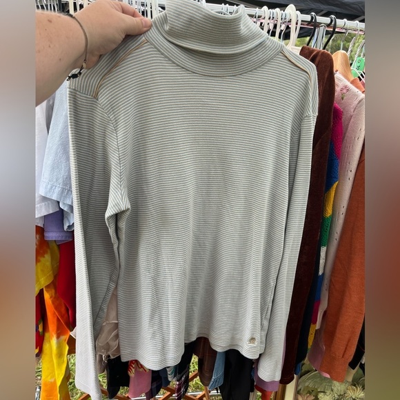 Vintage Tommy Hilfiger Blue Beige Pinstripe Turtleneck Large - Picture 2 of 4